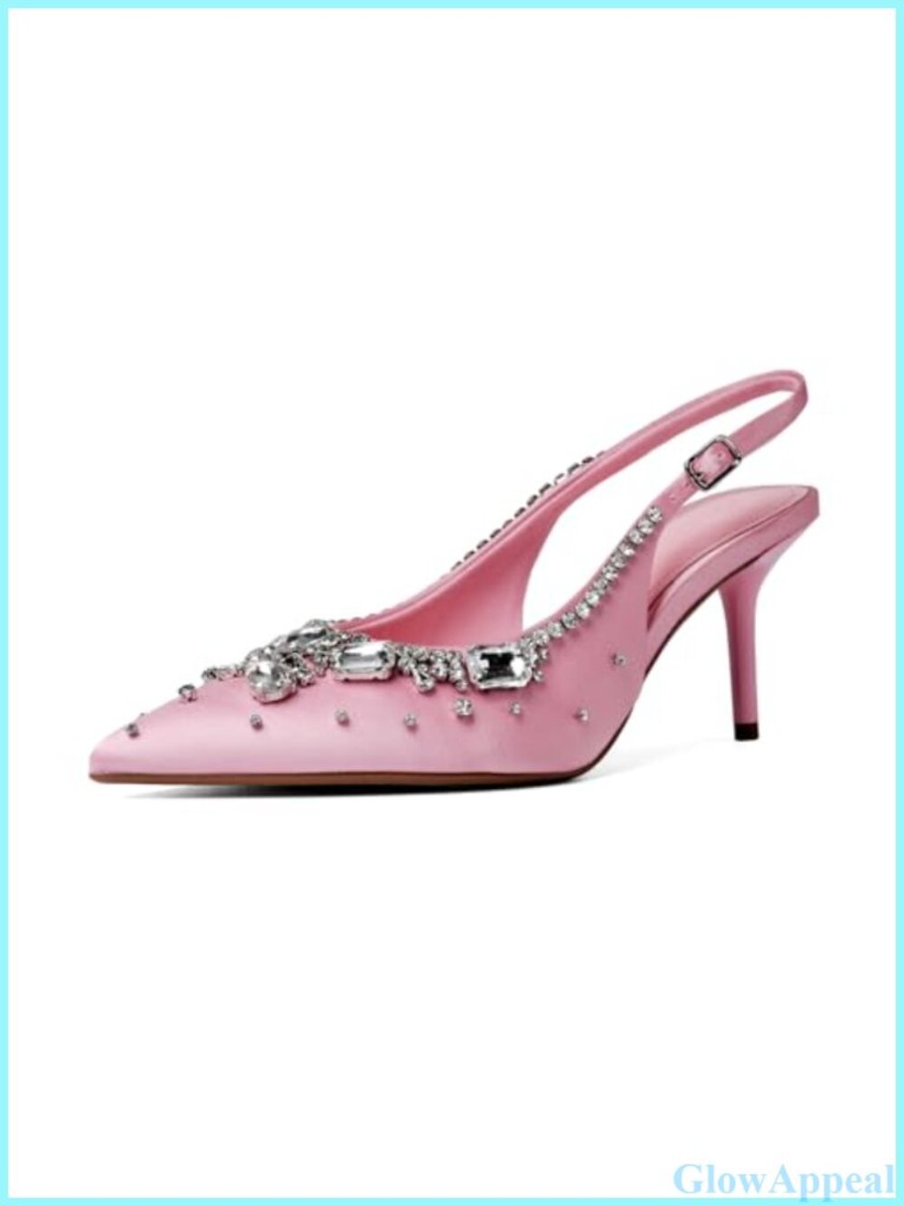Satin Slingback Kitten Heels Rhinestone Pointed Toe Buckle Strap